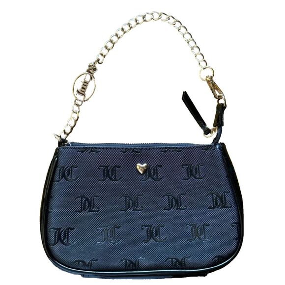 Juicy Couture Mini Shoulder Bag Purse Black Gold Chain Monogram Script Logo Y2K‎ - Picture 2 of 6